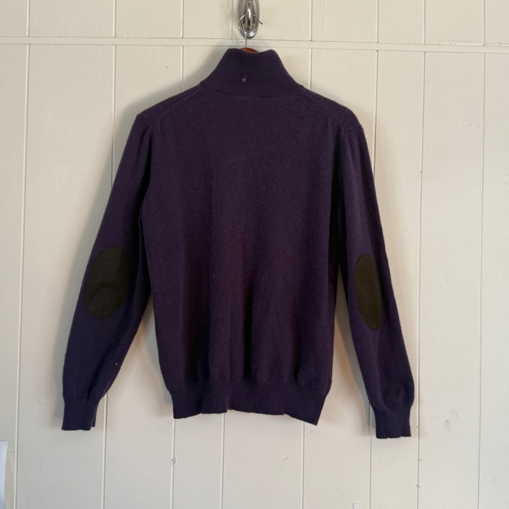 Enzo Mantovani Mens 100% Cashmere Mock Neck Sweater Elbow Patches Size M Preppy - Picture 2 of 7